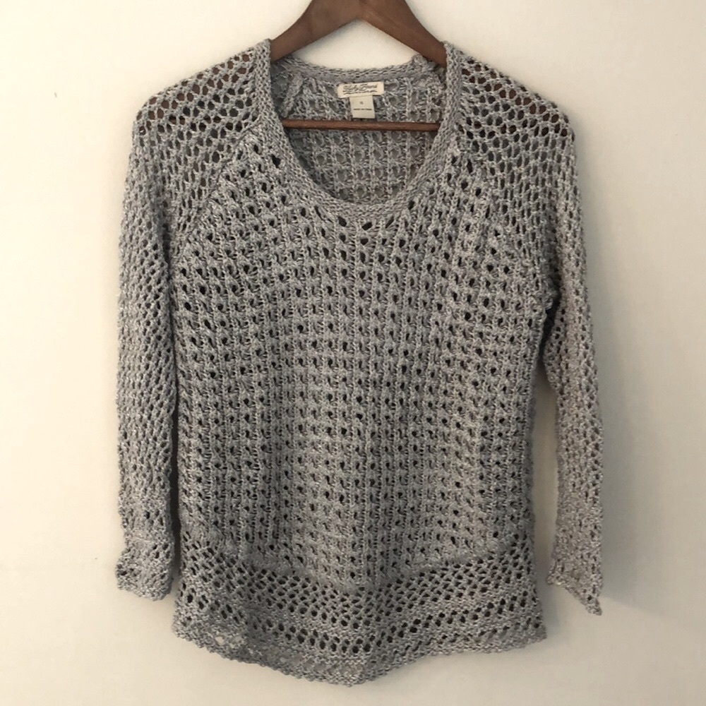 Lucky Brand Light Gray Open-Weave Scoop Neck Sweater